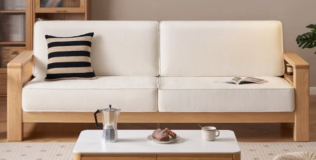 Jiamo Footstool (Model F) with Cushion - Light Beige — main view