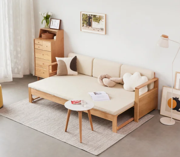 Jiamo Sofa Bed (Model B) with Cushion, Sectional Backrest - Beige Yellow — main view