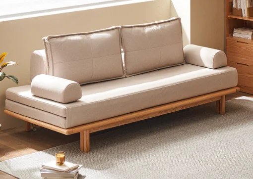 S1036 Sofa Bed (Round Armrest) with Cushion - Beige Coffee — main view